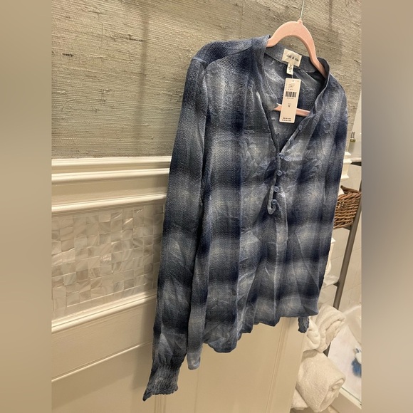 NWT new Anthropologie cloth & stone long sleeve Henley top blue plaid medium - Picture 8 of 16